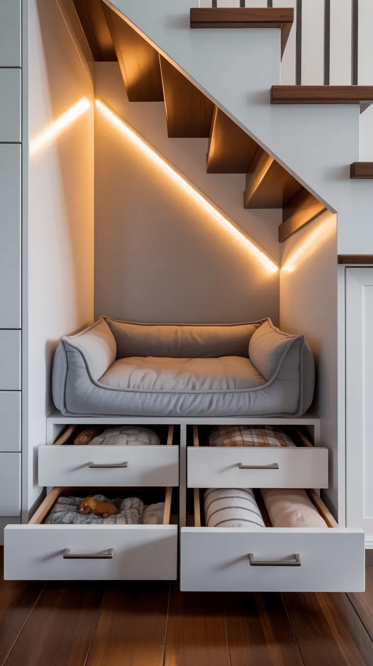 Cozy Pet Nook Under Stairs